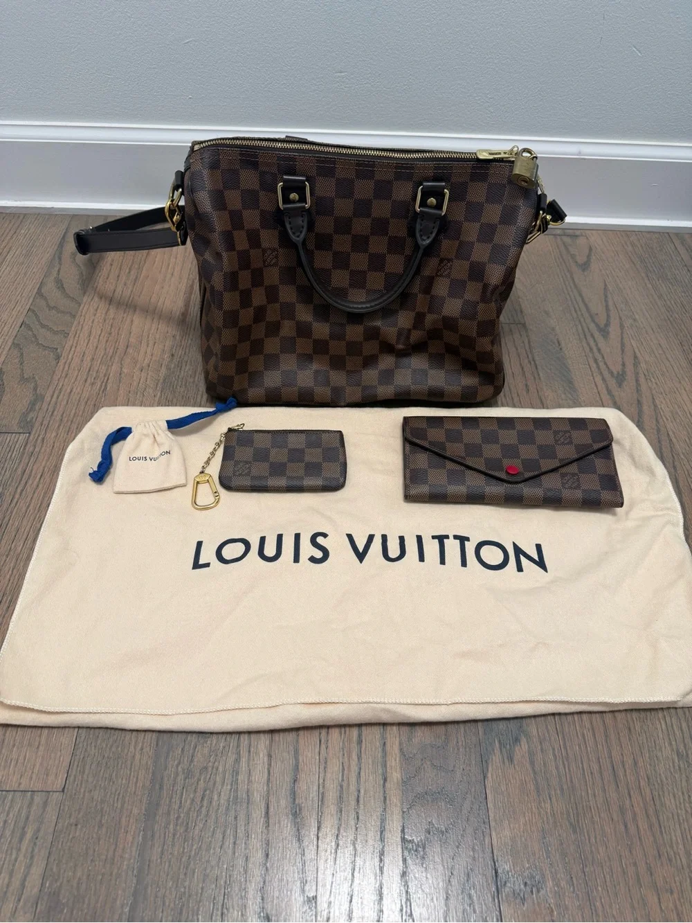 Authentic Louis Vuitton Damier Ebene Checkered Speedy 30 bundle